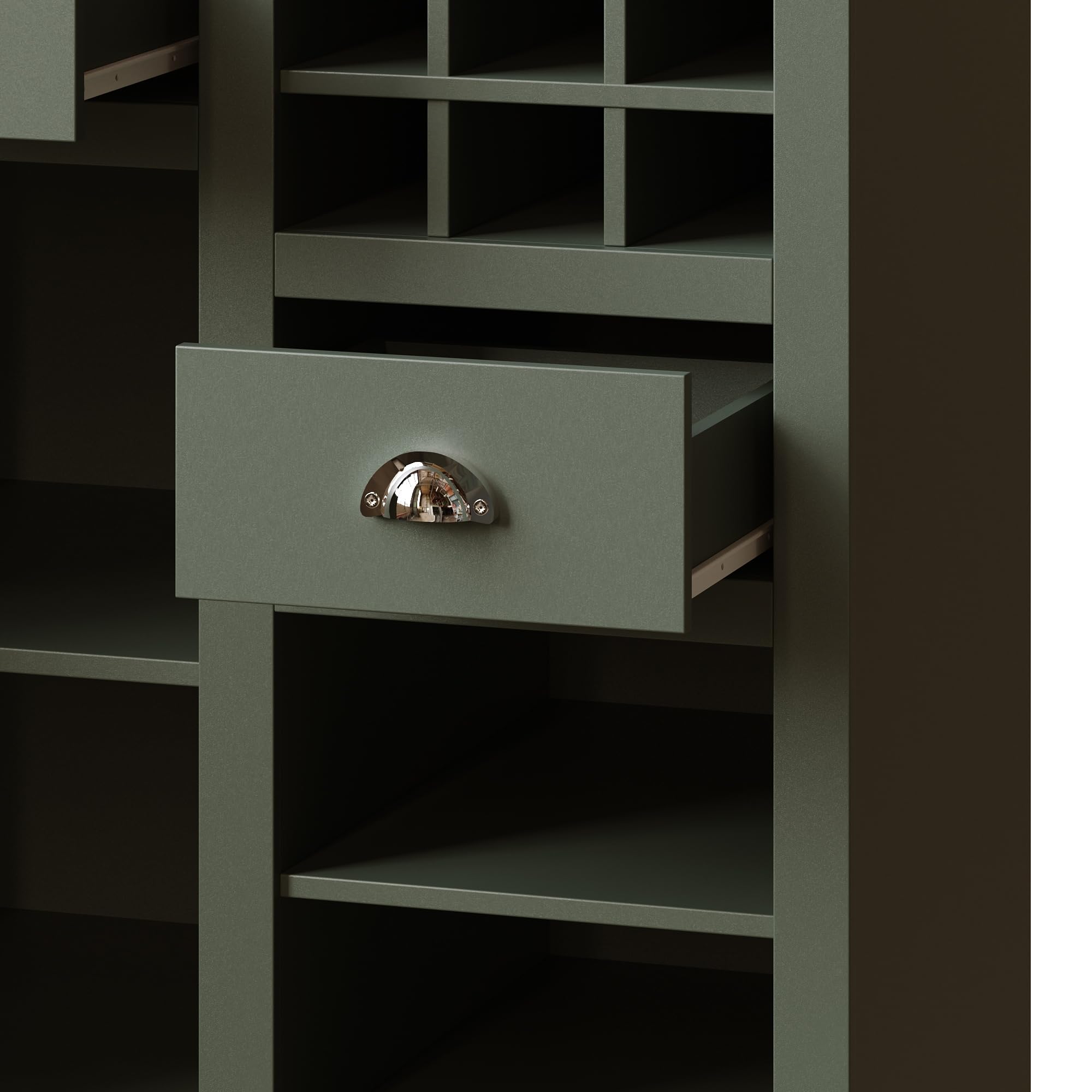 Hohe Küchenschränke (120 x 45 x 188 cm), Sideboards, mit Glastüren und LED-Beleuchtung, Beistellschrank mit Weinregal, Verstellbare Regalböden, Grün