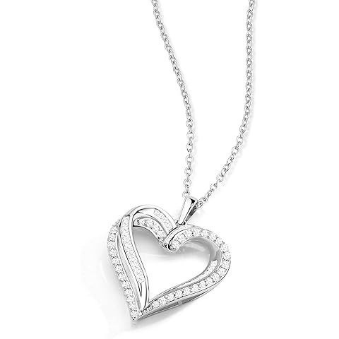 ASHINE 1.6 CT Moissanite Double Heart Pendant Necklace for Women, 925 Sterling Silver with White Gold Plated Necklace,20