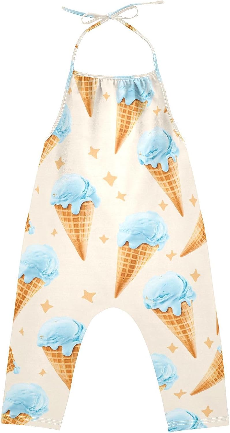 Blue Ice Cream Toddler Girl Clothes Sleeveless Romper Jumpsuit for Girls Summer One Piece Romper Pants Size 1-6T