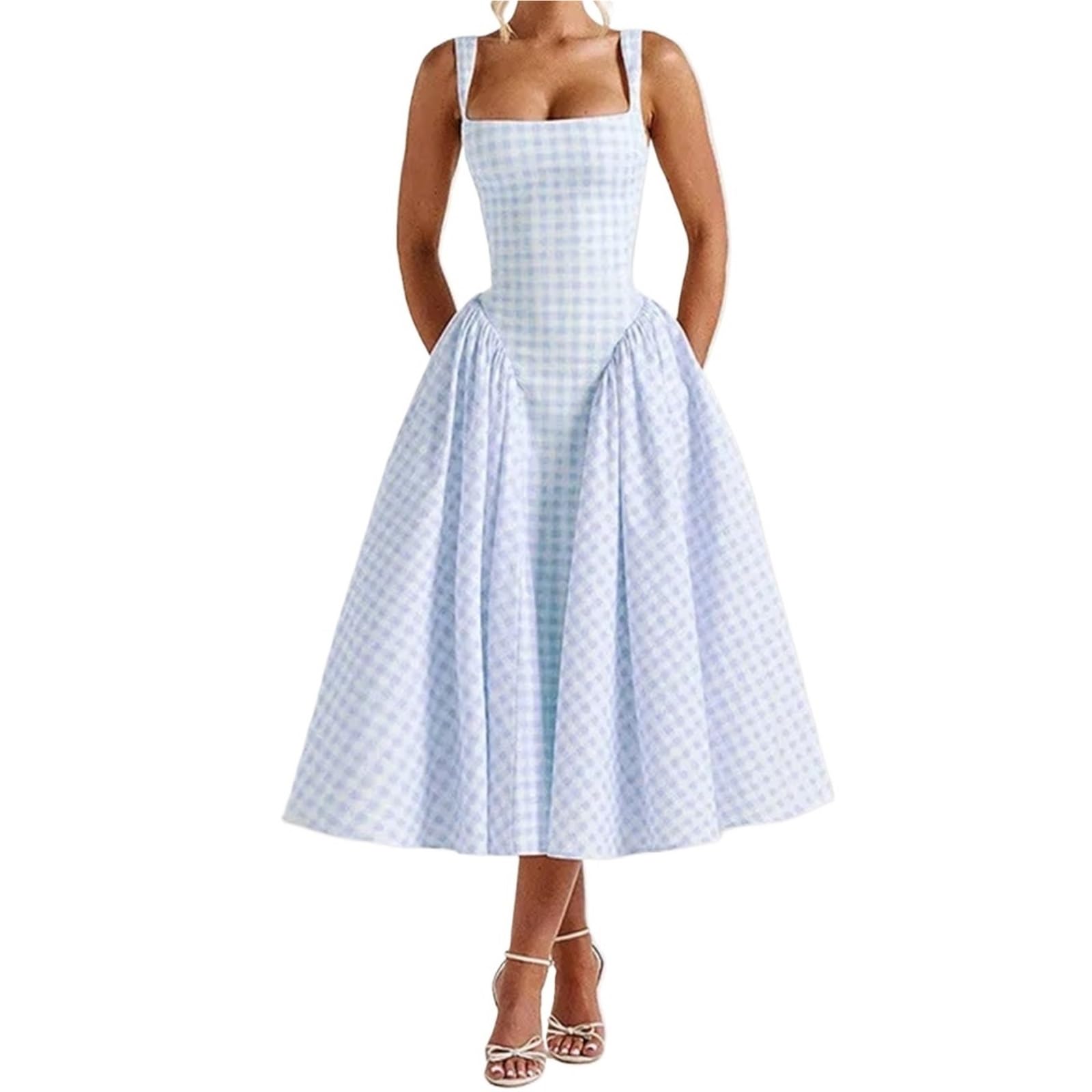 Robe Corset sans Manches for Femmes, imprimé écossais, Dos Nu, Ligne a, fête for Vacances, Cocktail, Plage, Streetwear, été pour Femme