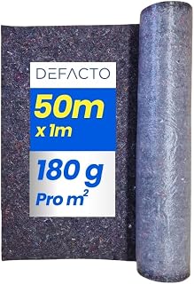 DEFACTO Malervlies 50m x 1m - 180gr Maler-Abdeckvlies 50m², Non-Slip Vlies mit PE Anti-Rutsch Beschichtung, Oberflächenschutz für Maler und Vliesrolle, Malerfilz, Schutzvlies zum Tapezieren Grau