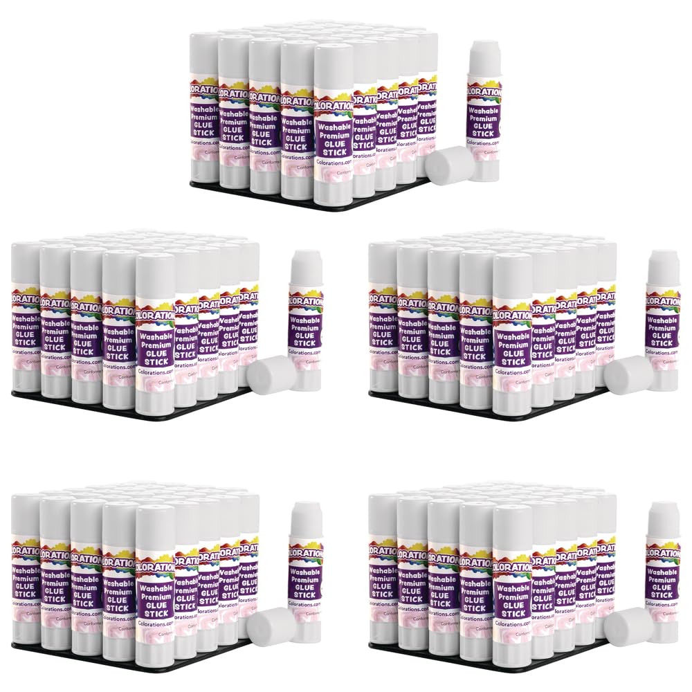Colorations Premium Glue Sticks, Set of 150, Each 0.32 Ounces, Dries Clear, Crafts, School Supplies, Office, Home, Classroom, Washable School Glue, Non Toxic Glue, Acid Free