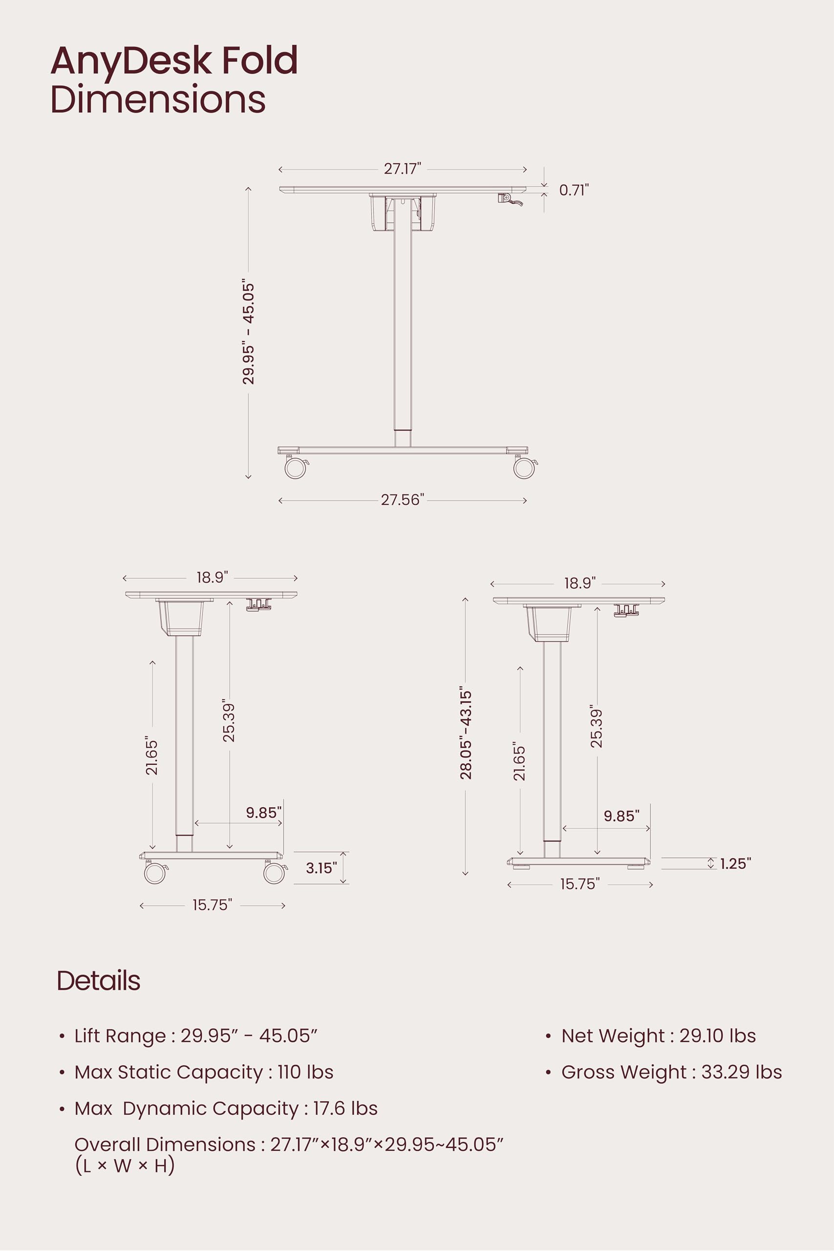 TopJob ANYDESK FOLD Mobile Standing Desk Portable with Lockable Wheels Foldable Stand Desk Rolling Computer Workstations Used for — view 9