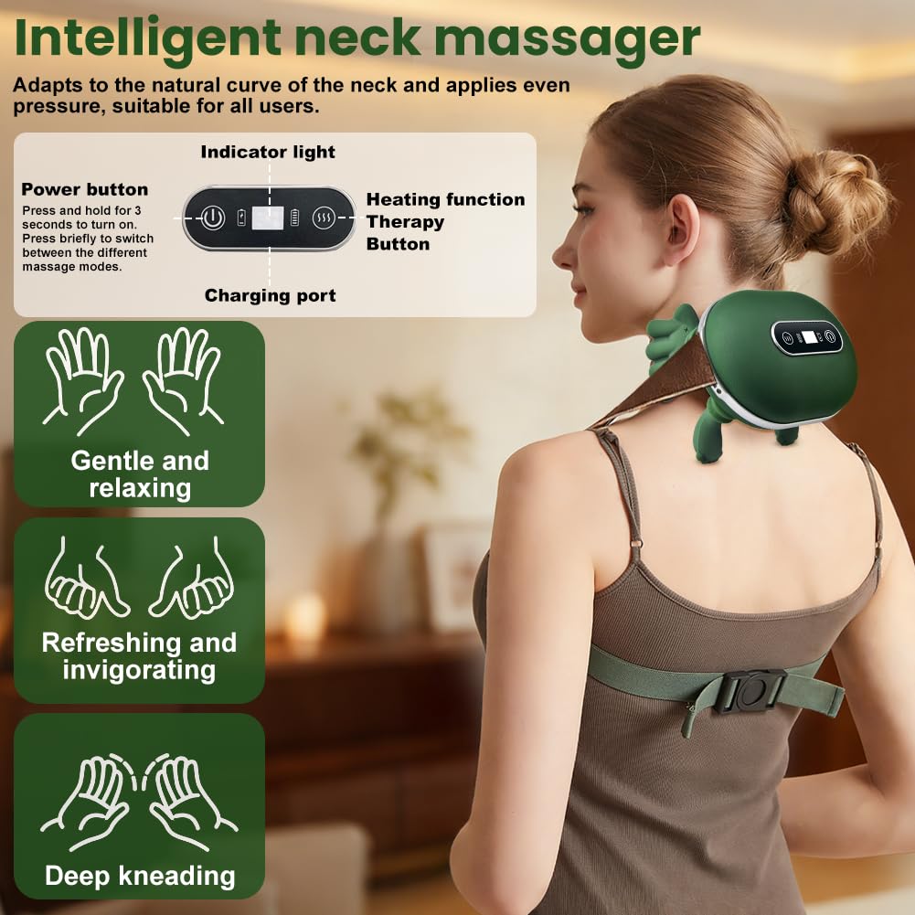 Masajeador de cuello y hombros, masajeador de manos reales 4D, masaje de espalda Shiatsu portátil, 3 niveles de masaje y 2 niveles de calefacción, masaje profundo para cuello, hombros, dolor de