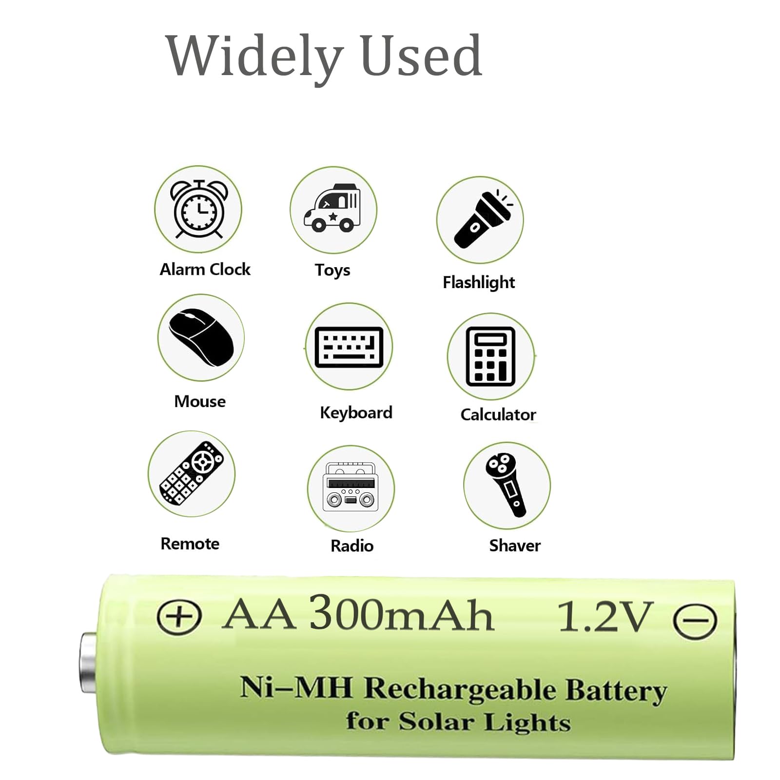 12 paquetes de baterías recargables de 1,2 V AA 300 mAh Ni-MH para luces solares (tamaño AA)