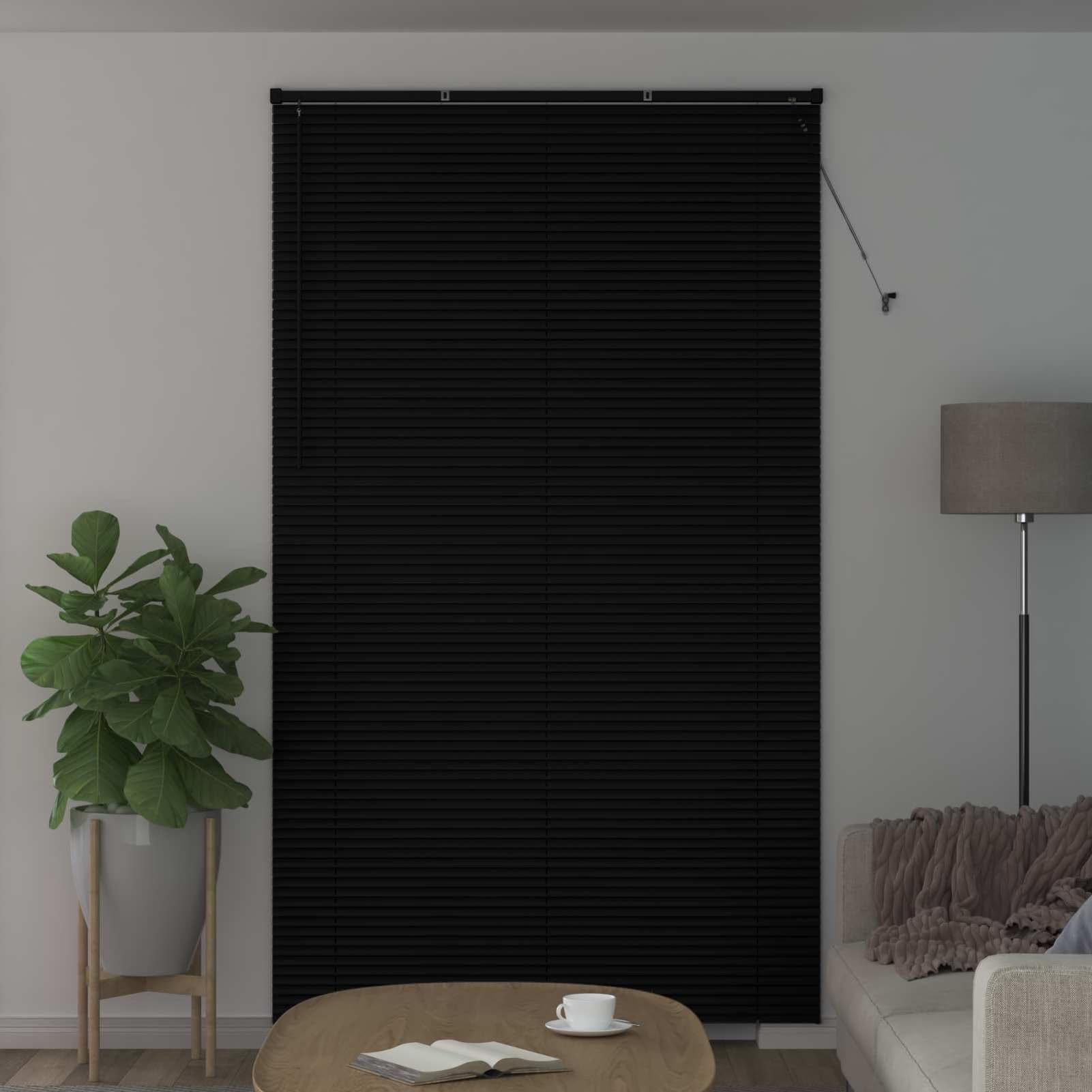 Gecheer Tenda Veneziana PVC, Tapparella Regolabile con Controllo Luce, Design Moderno, 213 x 150 cm, Nero Opaco per Ufficio, Studio, Soggiorno