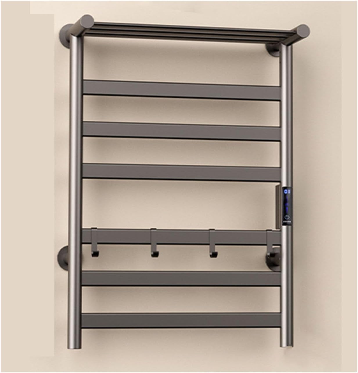 Gray 45,Right Line,Plug-in Towel Dryer with Top Shelf,Constant Temperature Heated Towel Racks for Bathroom,Wall Mounted Aluminum