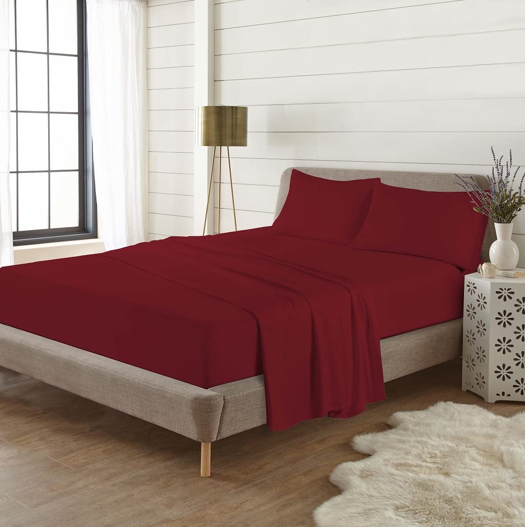LIZZIE JACOBS New 100% Brushed Cotton Flannelette Full Sheet Set Thermal Super Soft Warm Cosy Fitted and Flat Sheet Set With Pillowcases (Red, Double)