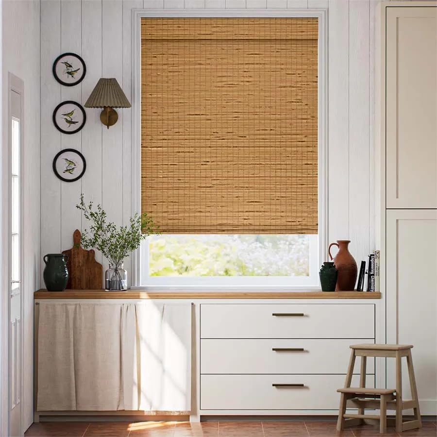 SelectBlinds Classic Cordless Woven Wood Shades – Natural Elegance with Modern Functionality – Any Size 20-72” W x 24-72”, 4 Color Choices, Inside or Outside Mount (Primrose)