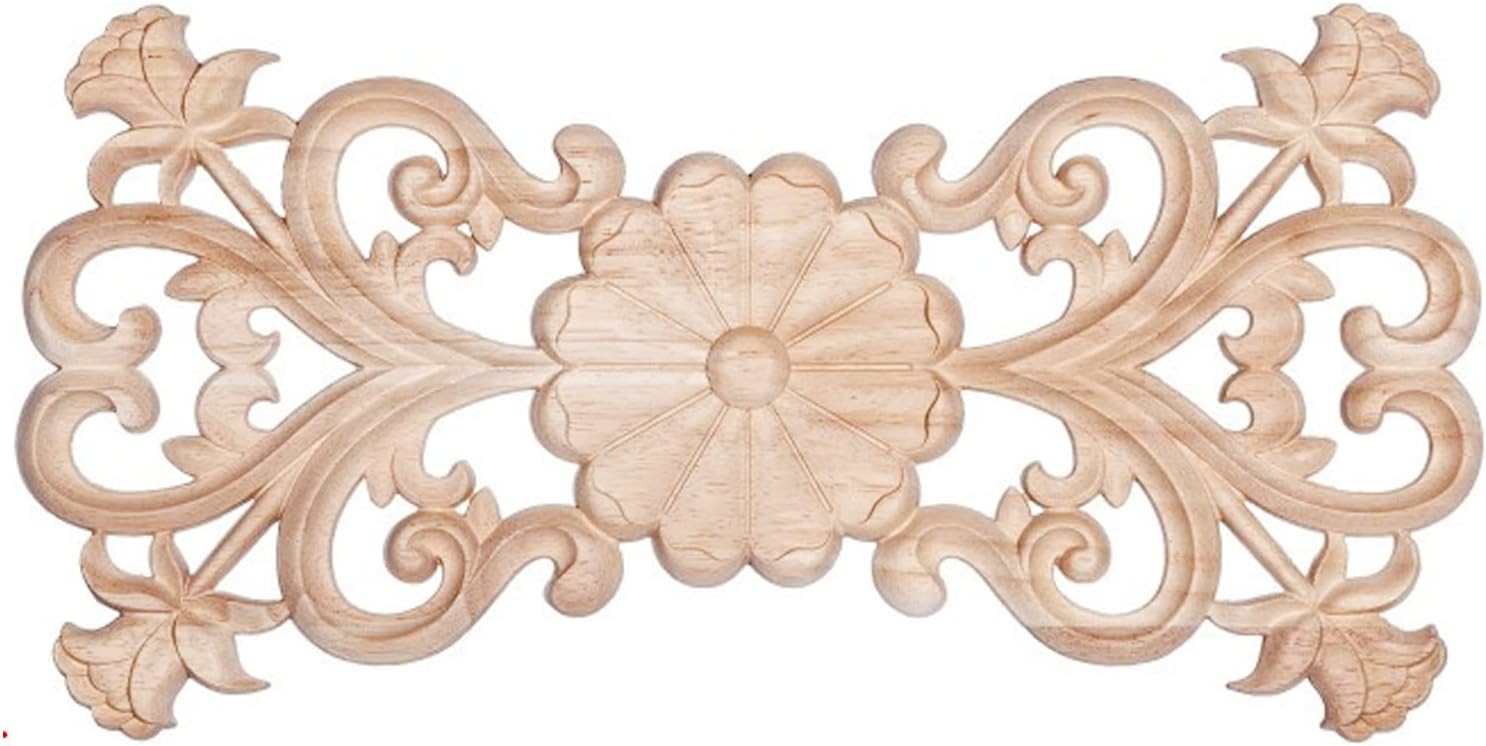 Wood Carved Onlay Appliques Wood Carving Decal Unpainted Furniture Bed Door Cabinet Decor(21,40x20cm/15.75x7.87inch)