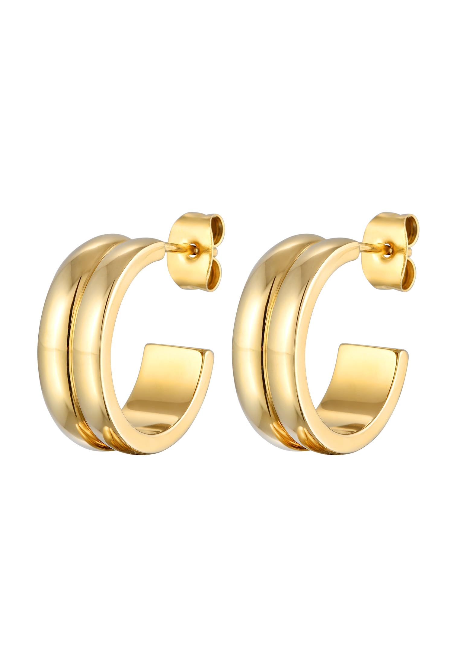 Elli Earrings Ladies Creoles Plug Chunky Trend Gold Coloured