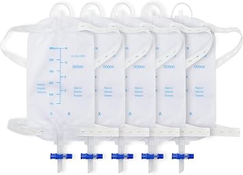 5pcs Catheter Leg Bags for Man,Urine Leg Bag with 500 Ml Volume,2 Adjustable Elastic Bands,Anti-Reflux Valve,No Leaks,Easy to Empty,Fits Tube Well,Drain Valve Can Be Operated with One Hand