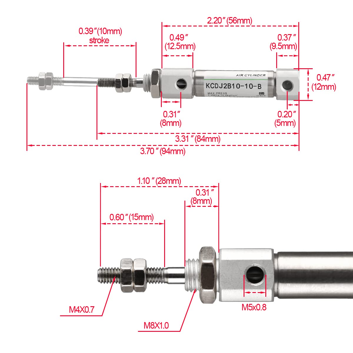 Stainless Steel Sli Air Pneuatic Cylinder, CDJ2B Philippines | Ubuy - View #2
