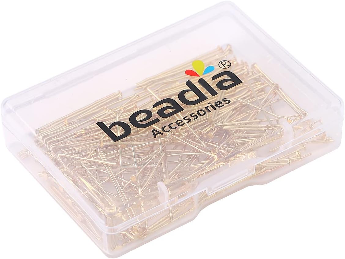 BEADIA 14K Gold Plated Flat Head Pins Non Tarnish 25mm 200pcs for Jewelry Making Findings