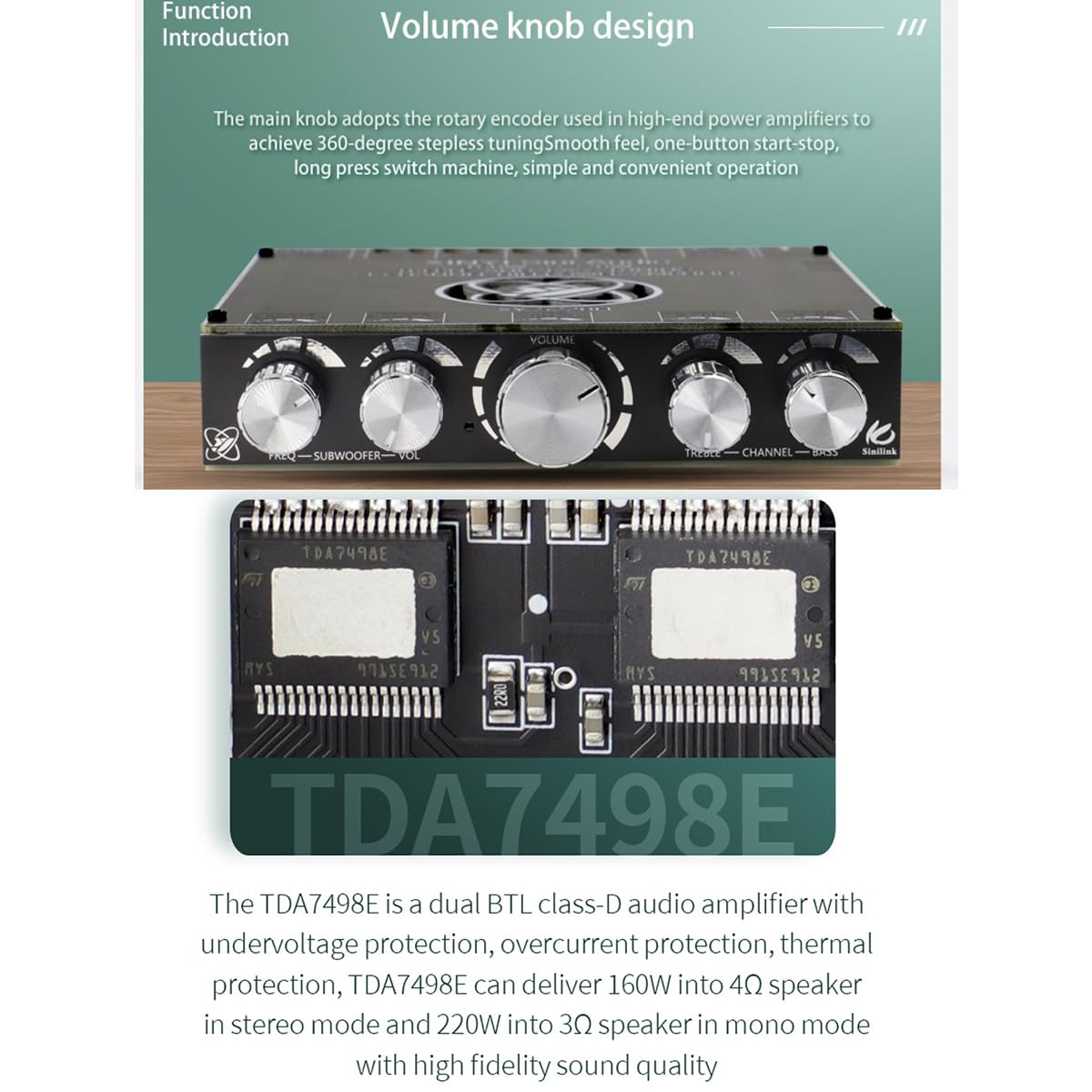 S220H 2.1 Channel Bluetooth 5.0 Subwoofer Power Amplifier Board TDA7498E 160W×2+220W, 12V-36V Audio Power Amplifier Module, Treble Bass Note Tuning AMP