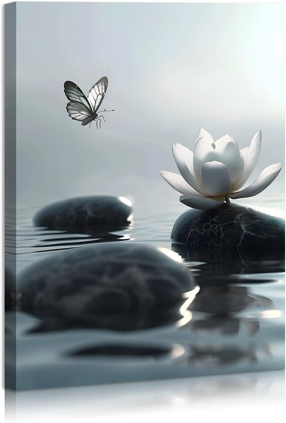 DEORAIO Zen Stones and Lotus Flower Canvas Print Spa Wall Decor for Living Room Bedroom Home Spiritual Meditation Prints Yoga Room Framed Ready To Hang 12×16 inches