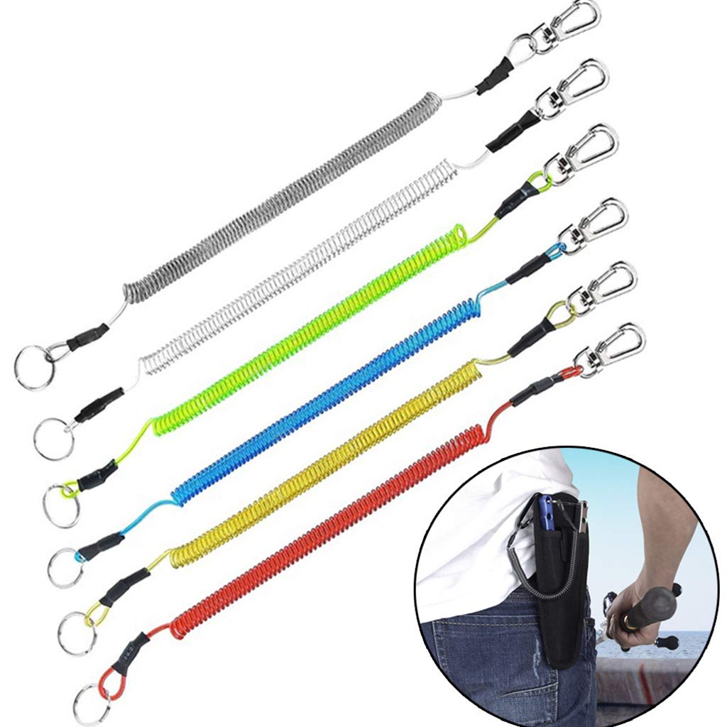 MLWSKERTY 6 Pieces Heavy Duty Boating Rope Fishing Coiled Lanyard Retractable Wire Fishing Tools Lanyards
