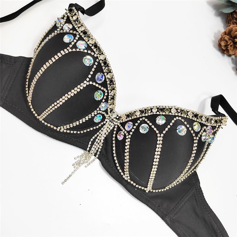 Sexy Corset Bra Short Rhinestone Beaded Vest Club Party Glitter Tight Chain Top Bra Women