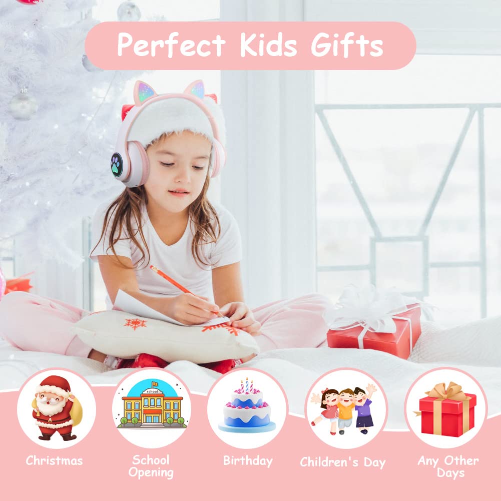 AXFEE Cuffie Bluetooth per Bambini, LED Cuffie Cablate/Wireless con Orecchio di Gatto, Pieghevole Audio Stereo HD Over-Ear Cuffie per Studiare/Viaggiare, 105dB Volume Limited, Bluetooth 5.0 Version
