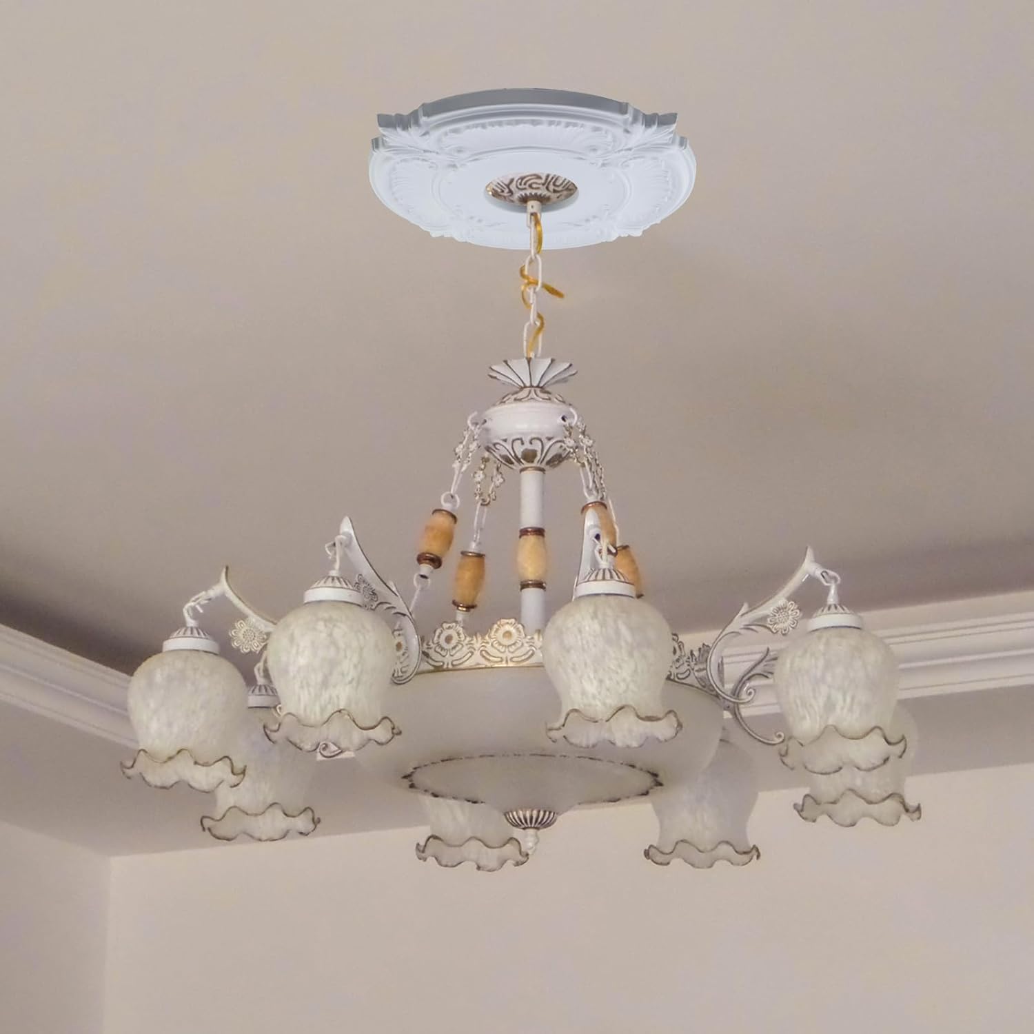 HEVSTIL White Home Lighting Ceiling Medallions Molded Plastic, 11.81" OD x 3-3/7"ID