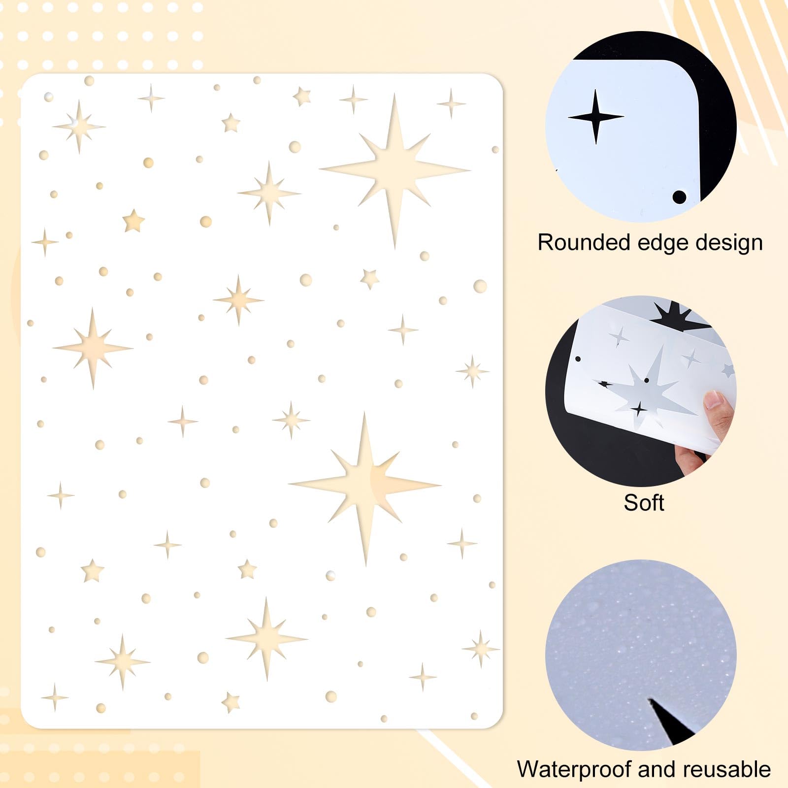 Pochoirs Étoiles Et Lune - Lot De 6 Modèles Différents - Plastique Réutilisable - Pour Peinture Sur Mur, Tissu, Bois, Toile