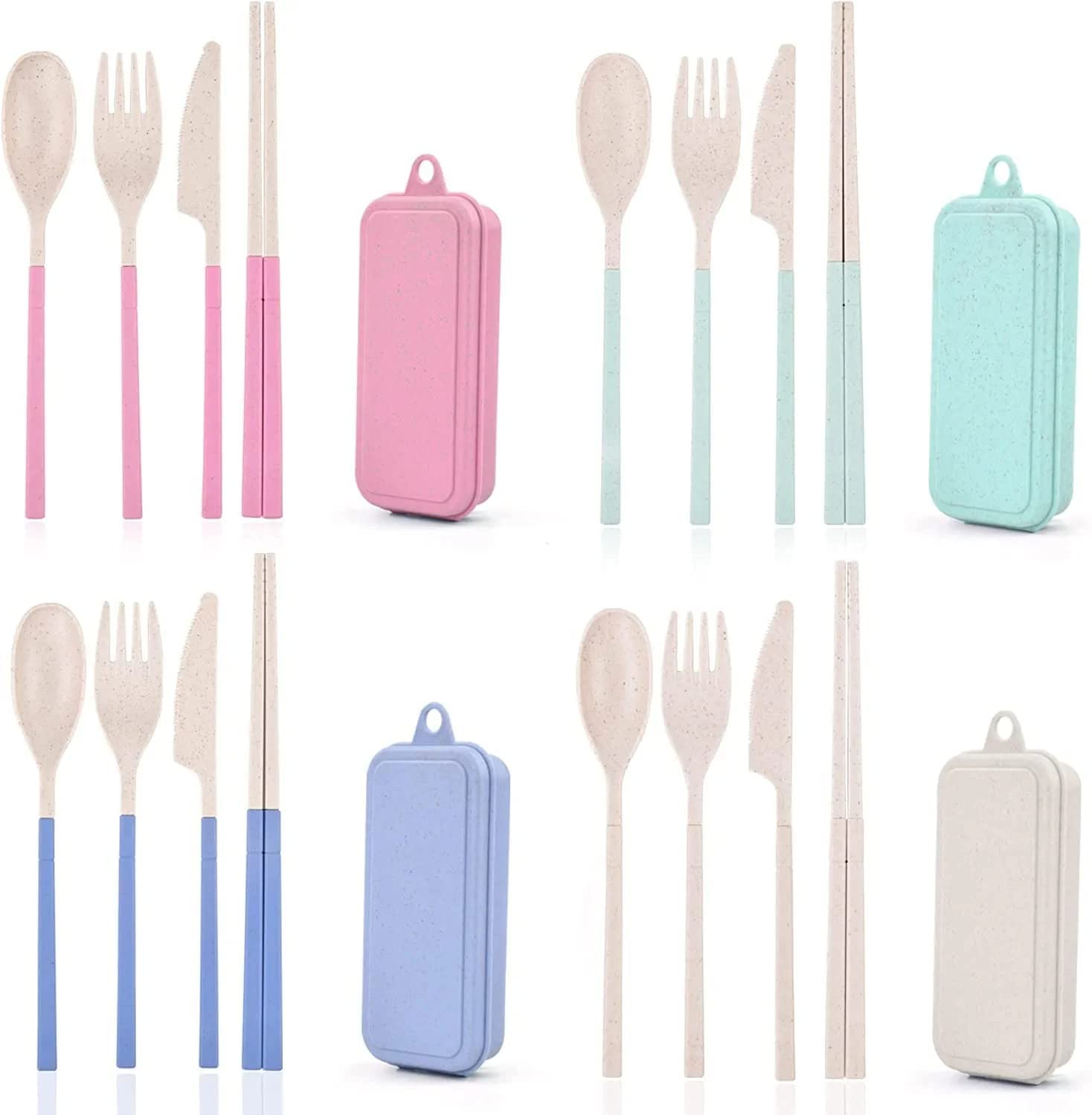 LIMBANI BROTHERS™ Travel Utensil Set with Case, 4 Sets Wheat Straw Reusable Spoon Knife Forks Tableware, Eco Friendly Non-Toxin BPA Free Portable Cutlery for Travel Picnic Camping or Daily Use (1) (B0BKY92L1V) Amazon Price History, Amazon Price Tracker