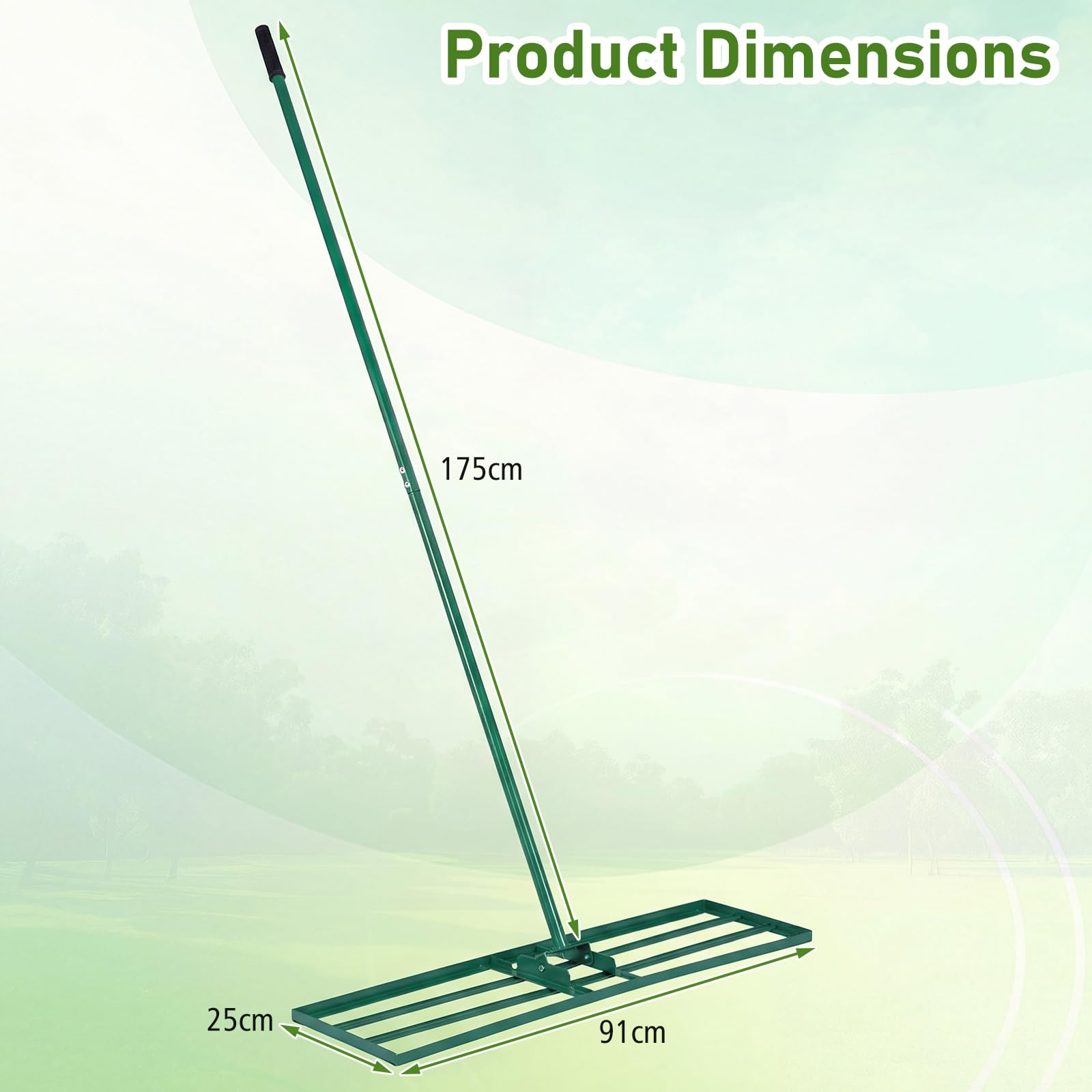 Rastrillo paisajístico de aluminio de 91 cm (36''), rastrillo de jardín de 91 cm (36 púas) con mango de 173 cm (68") y cabezal de doble cara, herramienta resistente para rastrillar arena y tierra,
