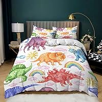 Vista 2 de CVHOUSE Ropa de cama de dinosaurio para niños, tamaño individual, funda de edredón, juego de cama (1 edredón, 2 fundas de almohada)