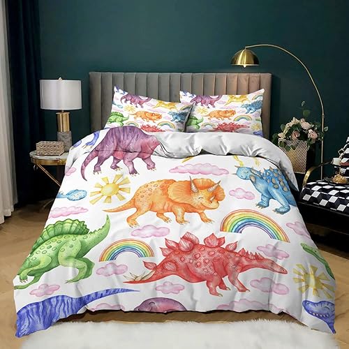 Miniatura 2 de CVHOUSE Ropa de cama de dinosaurio para niños, tamaño individual, funda de edredón, juego de cama (1 edredón, 2 fundas de almohada)