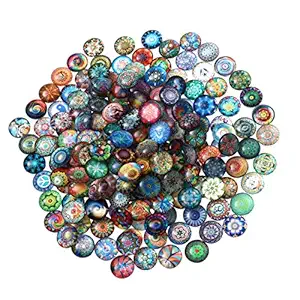 HEALLILY 200Pcs Mixed Half Round Tiles 14mm Glass Mosaic Tiles for Jewelry Making, Stick at Wall of Kitchen, Living Room, Office