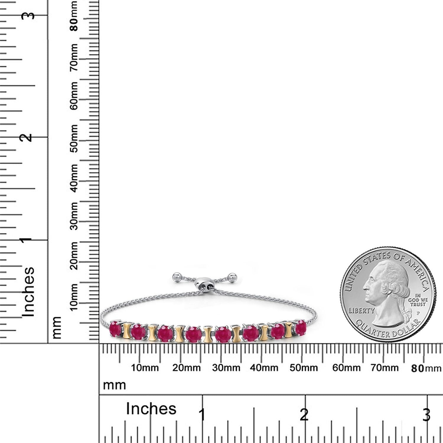 Gem Stone King 2-Tone Birthstone Bracelet for Women | 925 Silver 10K Yellow Gold | 4MM Round Gemstones | Adjustable Bolo Up to 9 Inch | Jewelry Gift for Her Mom Wife - Image 6