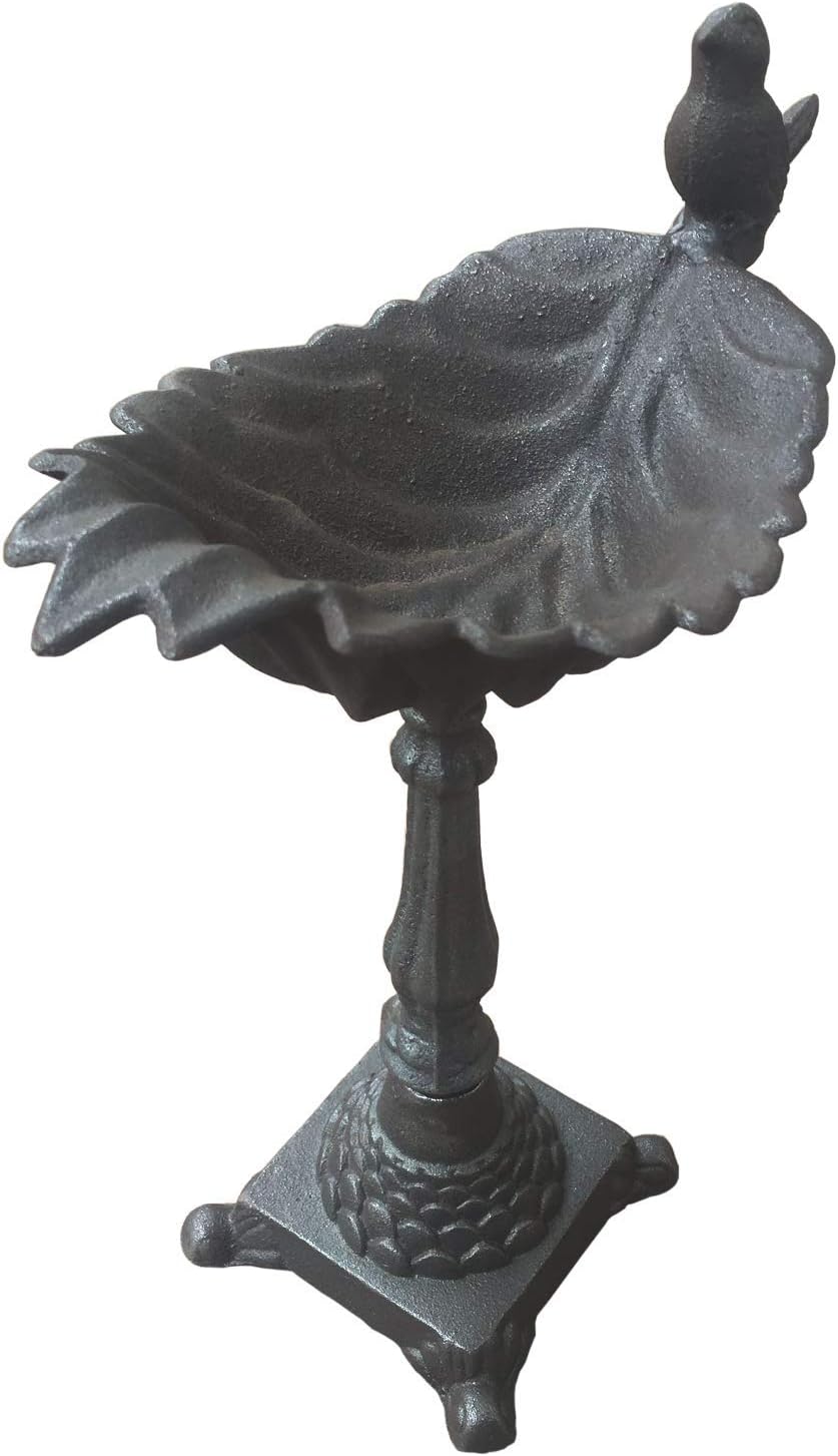 Cast Iron Bird Feeder Maple Leaf Shape Bird Bath Decorative Wrought Crafts Heavy Bird Feeder for Garden Villa Home 13.2 x 9.25 inches