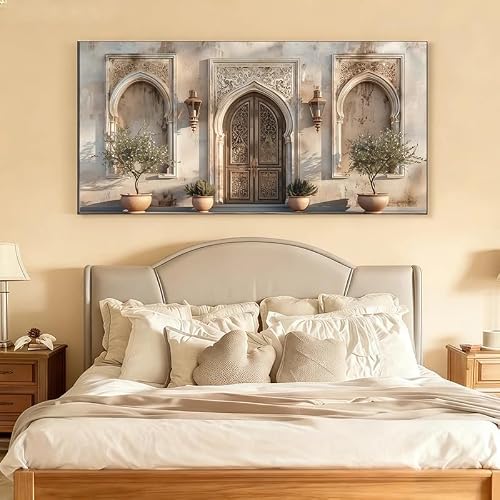 LTjiajuypd Canvas Print Posters, Oriental Door Wall Art Luxury Arab Arts Decor Home Living Room(60X120cm)