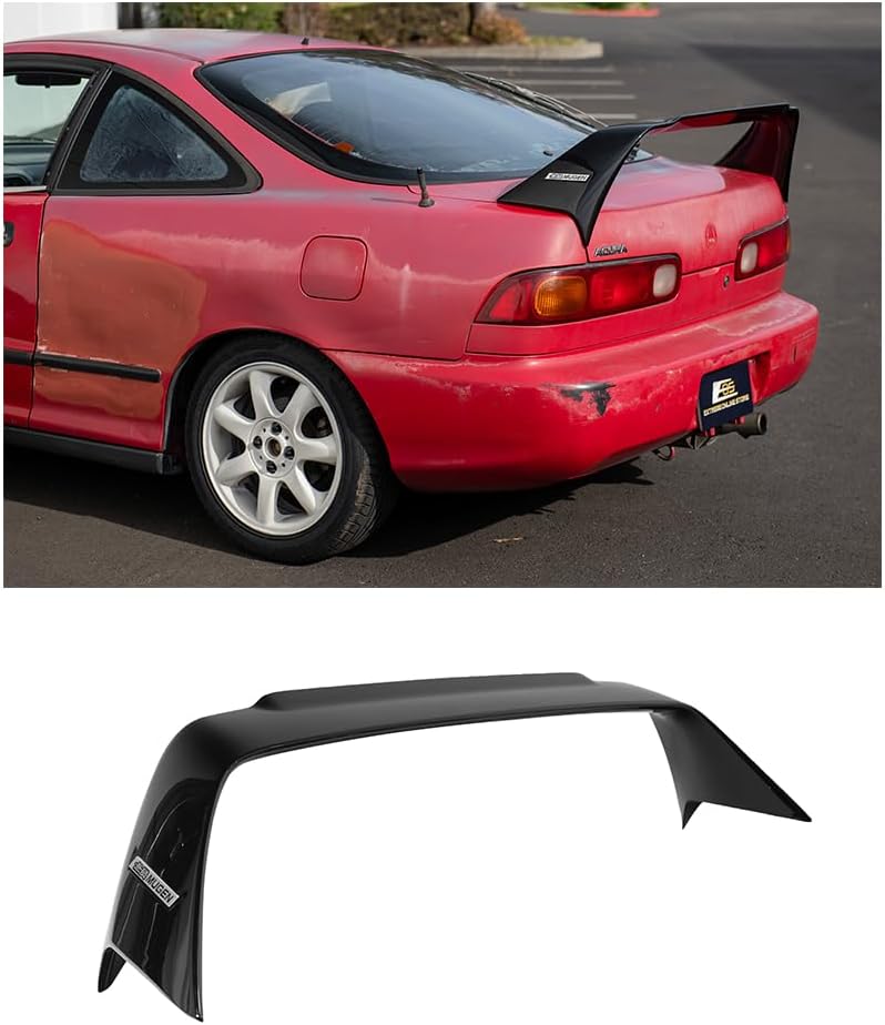 Replacement for 1994-2001 Acura Integra DC2 | Mugen Gen 1 Style ABS Plastic - Painted Glossy Black Rear Trunk Lid Wing Spoiler with Mugen Black Emblem Pair