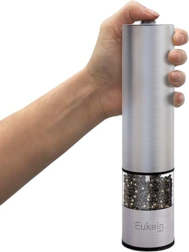 Miniatura 3 de Eukein Molinillo eléctrico automático de sal y pimienta accionado por batería con luz en la parte inferior Plateado