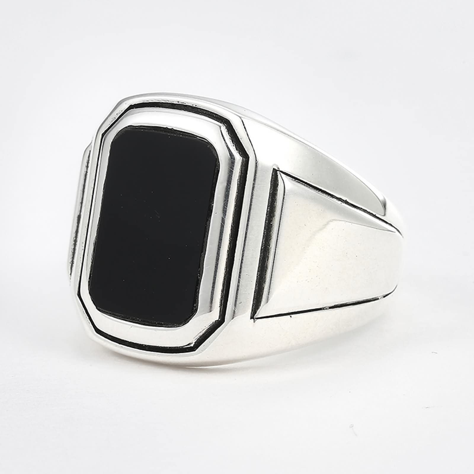 Beydodo Ring Männer Silber 925, Ring Personalisiert 18MM mit Schwarz Stein Siegelring Freundschaftsring Ring Herren Silber Große 56-65