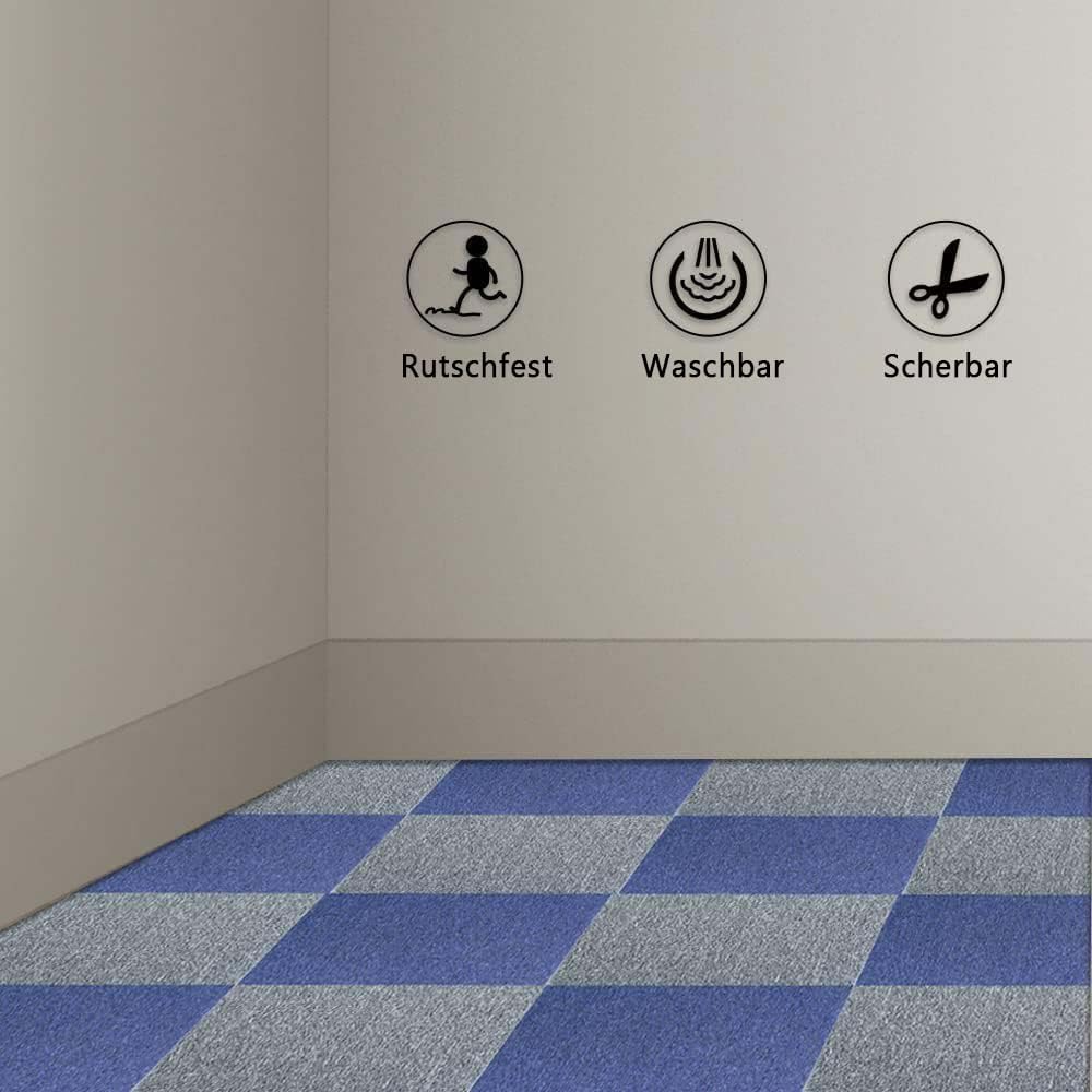 20 x Teppichfliesen 5 m² schwer für Schlafzimmer, Wohnzimmer, Büro, Premium-Bodenbeläge, Teppiche, Bodenfliesen, strapazierfähiger, rutschfester Bodenbelag, Bitumenrückseite 2025 Neu (Grau)
