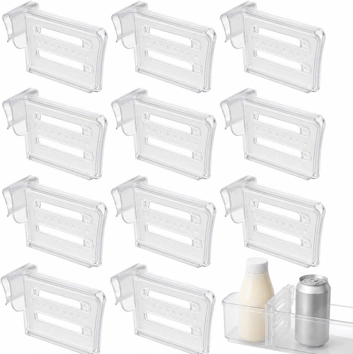 12 Pack Refrigerator Door Dividers: Clear Clip On Fridge Bin Organizers