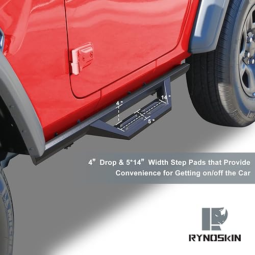 Miniatura 4 de RYNOSKIN Estribos compatibles con Jeep Wrangler JL 2018-2025, 2 puertas, Off-Road Wrangler JL, escalones laterales de acero al carbono