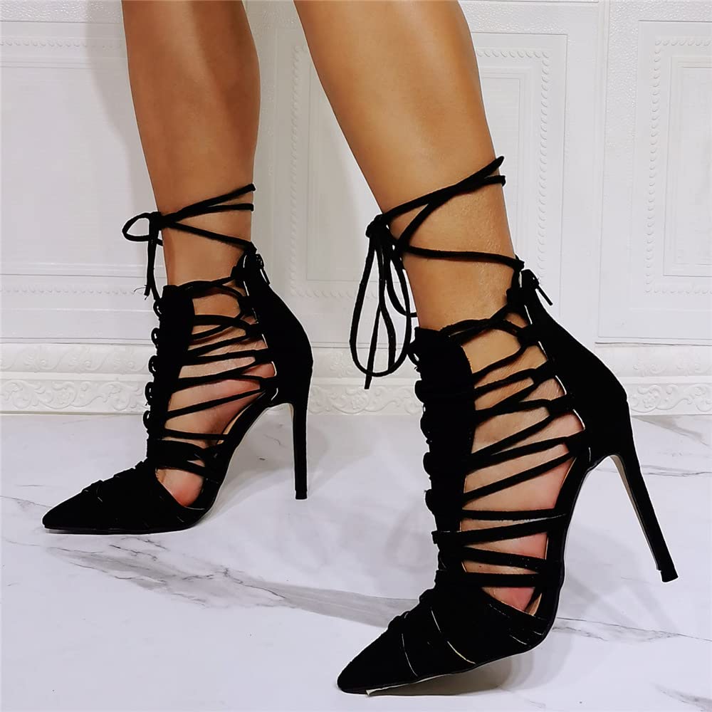 Sandales avec talon stiletto et pierres Femme, Noir | Milano