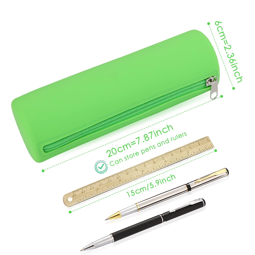 Oyachic Silicone Waterproof Pencil Case Cylinder Pencil Pen Pouch Bag Stationery Organizer for School College Office Student Adults (Green) - Image 2