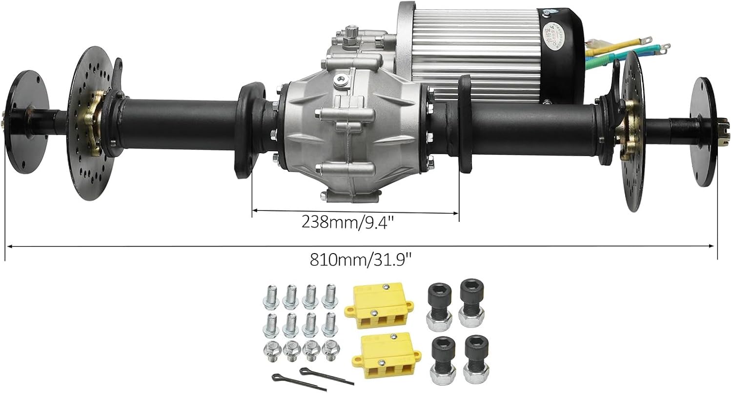 TDPRO 32" Golf Cart Rear Differential Axle Kit Four Hole Hub with Powerful 60V 2500W DC Brushless Motor 5000RPM +60V/70V Controller for Electric Vehicles ATV UTV Quad Buggy Dolly Carts Trikes Go Kart