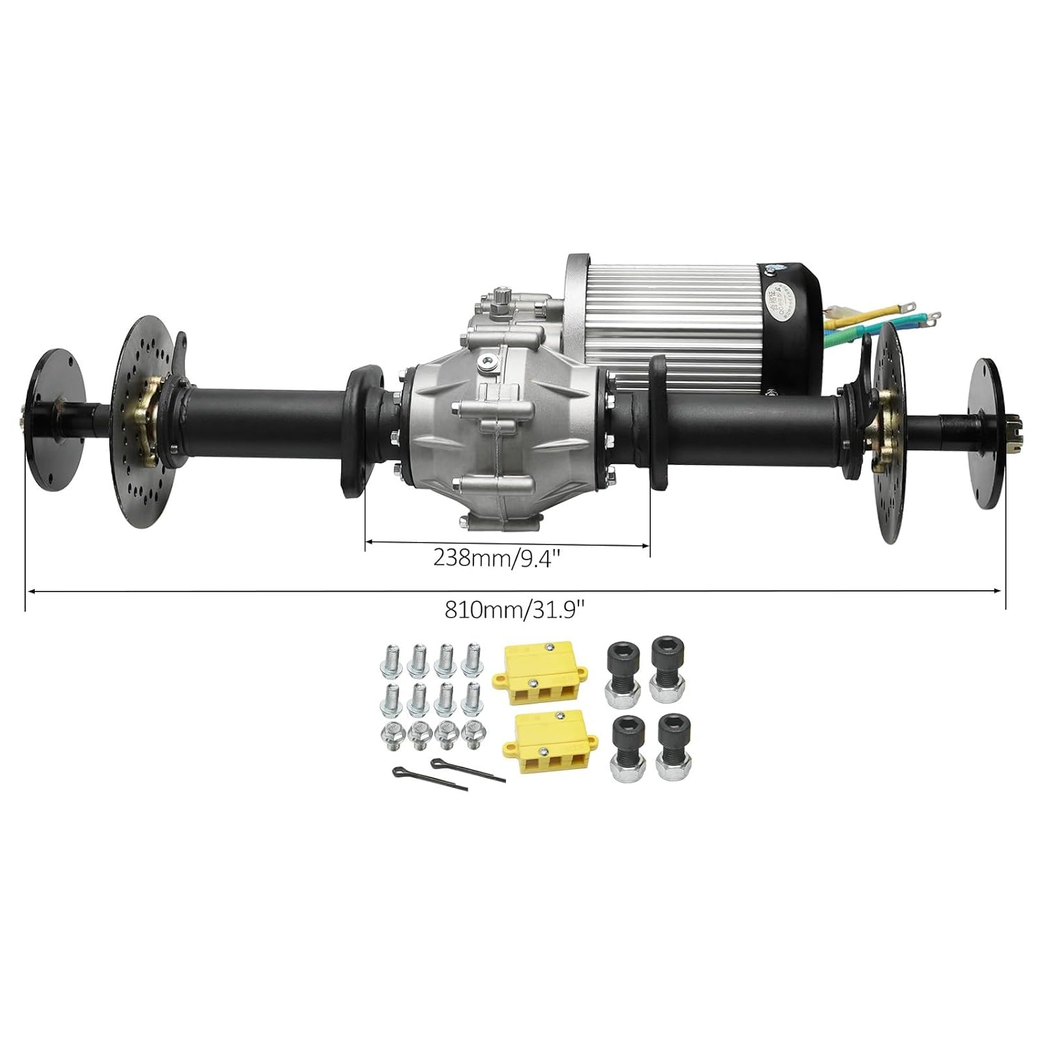 32in Rear Differential Axle Kit +60V 2500W DC Brushless Electric Motor +Controller 60/72v & 16x8-7 Tubeless Wheel Tires Rim for Electric Vehicles UTV Quad Buggy Dolly Carts Trikes Go Kart