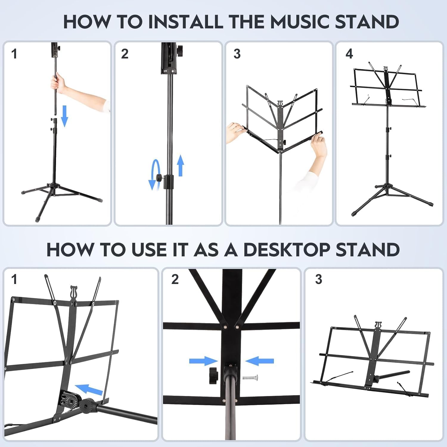 Foldable & Portable Metal Sheet Music Stand with Carrying Bag – Adjustable Notation Stand for Singers, Violinists, Lecturers & Church Performances Lyrics Stand for Stage