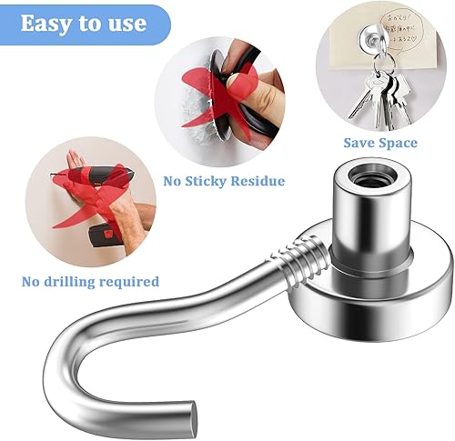 Miniatura 5 de Ganchos magnéticos fuertes resistentes, 25 libras, potentes imanes de neodimio de tierras raras, gancho para colgar en el aula, refrigerador,