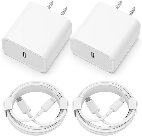 Paquete de 2 cargadores de pared USB C PD de 20 W con certificación MFi + 2 cables Lightning de 3 pies para iPhone 14131211Pro MaxXs XRPlus (paquete