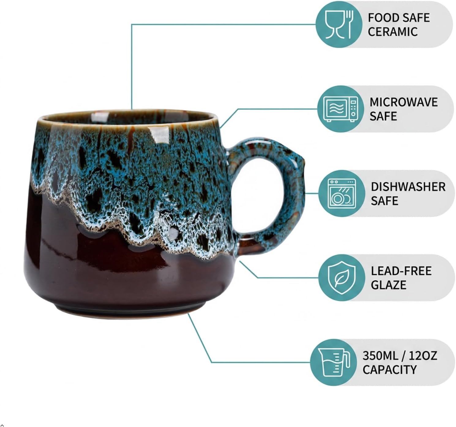 Novelty 12oz Unique Coffee Mugs Handmade Gift Mugs for Men Women-Blue