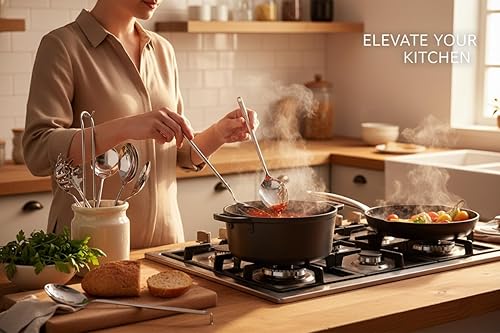 Miniatura 7 de Melvvi Juego de utensilios de cocina de acero inoxidable plateado  9 piezas  Espátula no tóxica, más fuerte y resistente al óxido, cucharas,