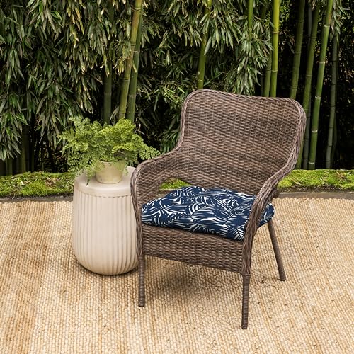 Image of Arden earthFIBER Outdoor Plush Wicker Chair Cushion, 2 Pack, 20 x 18, Rain-Proof, Fade Resistant, Tufted Cushion for Wicker, Adirondack, and Rocking Chairs Navy Blue King Palm