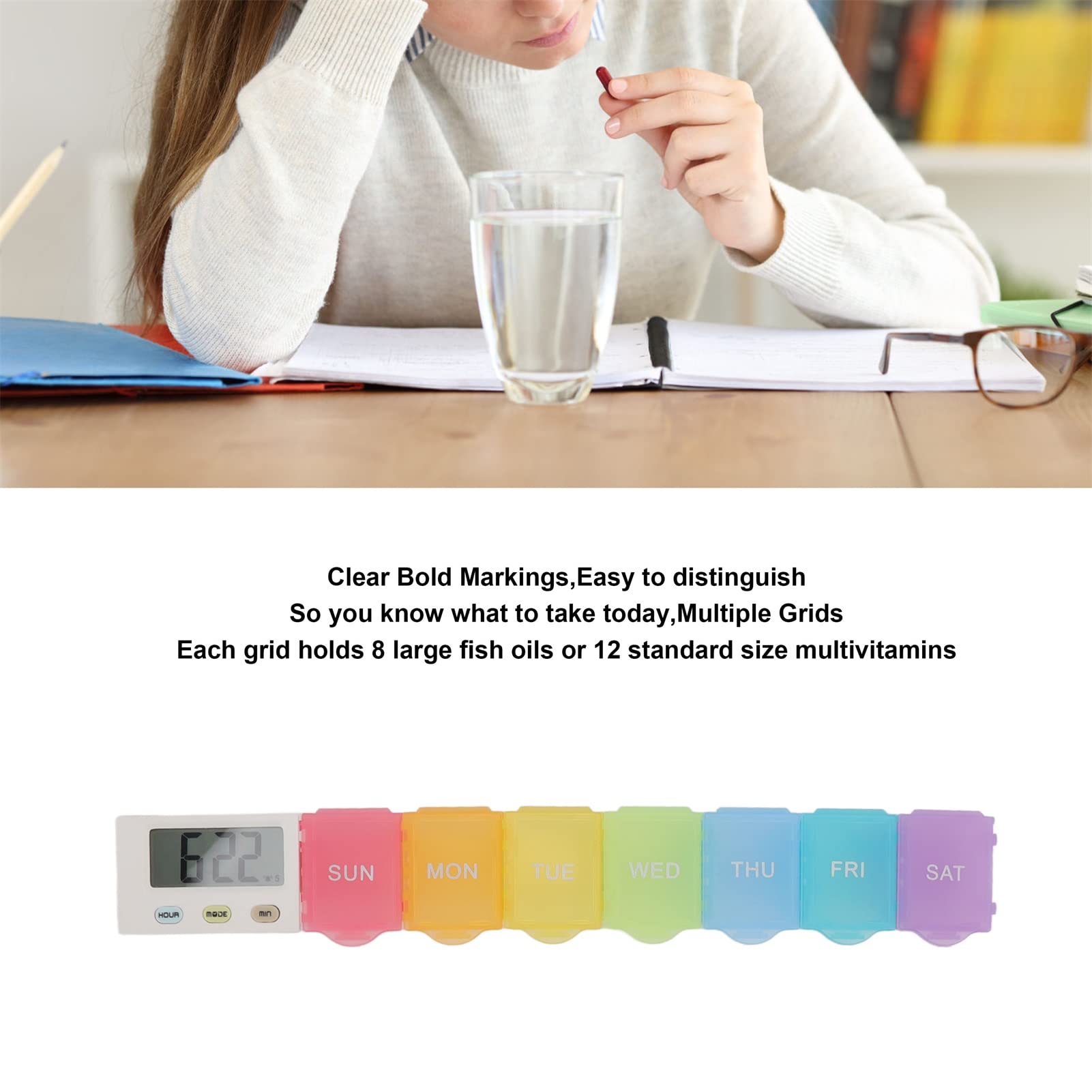 Elektroniczna Apteczka, Wyraźne Oznaczenie Bezpieczna Duża pojemność Przypomnienie o Alarmie Przenośny Schowek na Tablet z Tworzywa Sztucznego Klasy Spożywczej do Domu (7 siatek)